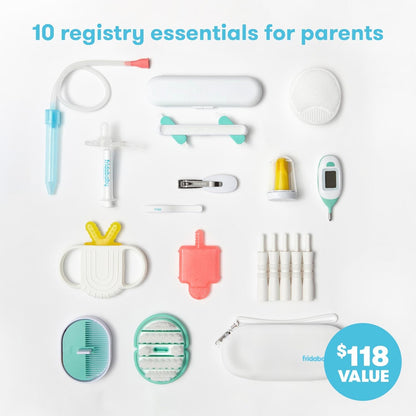 Frida Baby Ultimate Baby Kit | Baby Essentials Gift Set Includes Wellness, Sick Day, Gas Relief Essentials, Grooming Tools &amp; Teething Toys