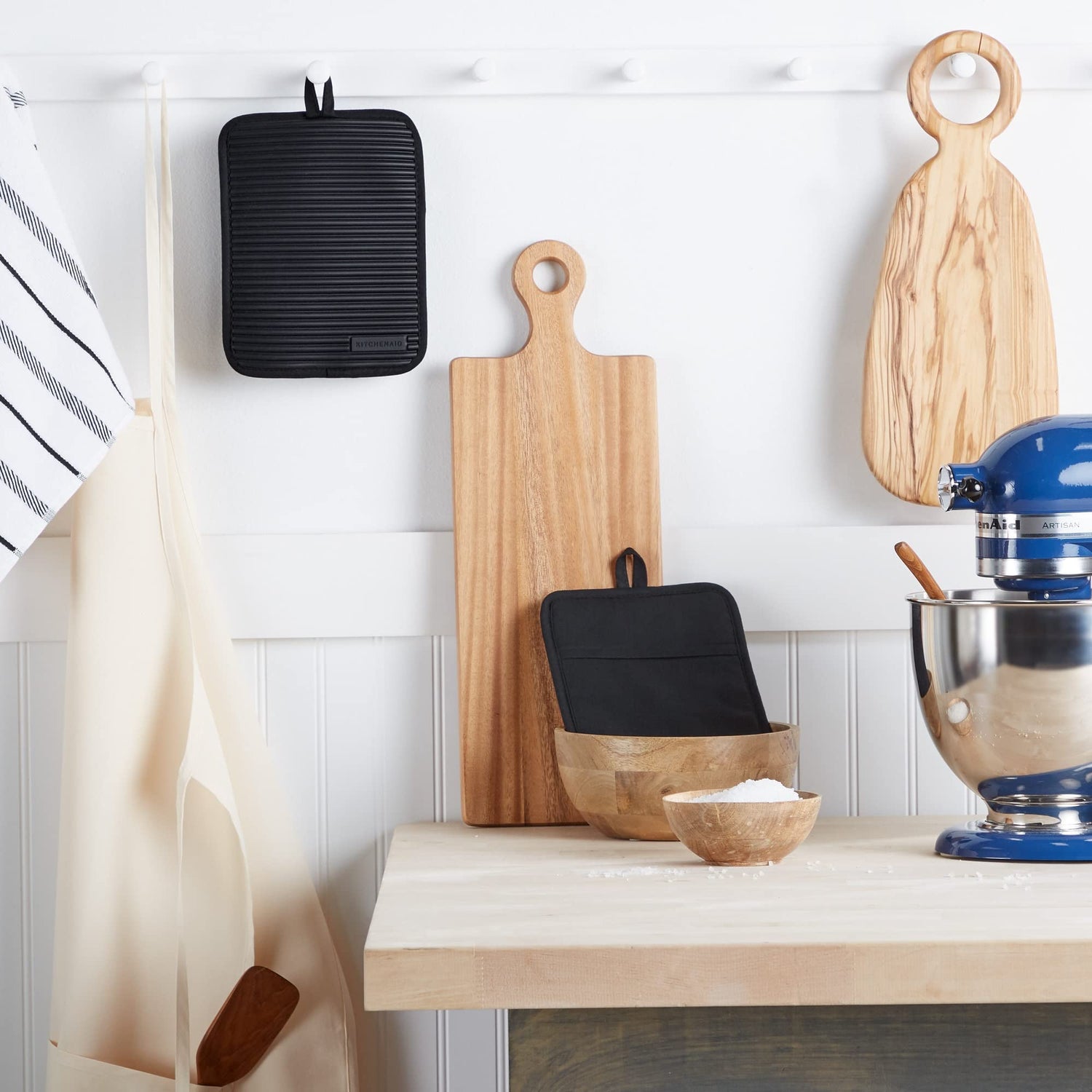 KitchenAid Ribbed Soft Silicone Water Resistant Pot Holder Set, Milkshake , 2 Piece Set, 7&quot;x9&quot;