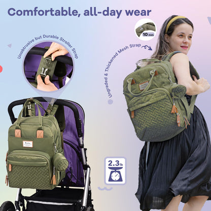 RUVALINO Diaper Bag Backpack, Multifunction Travel Pack Maternity Baby Changing Bags, Large Capacity, Waterproof, Beige
