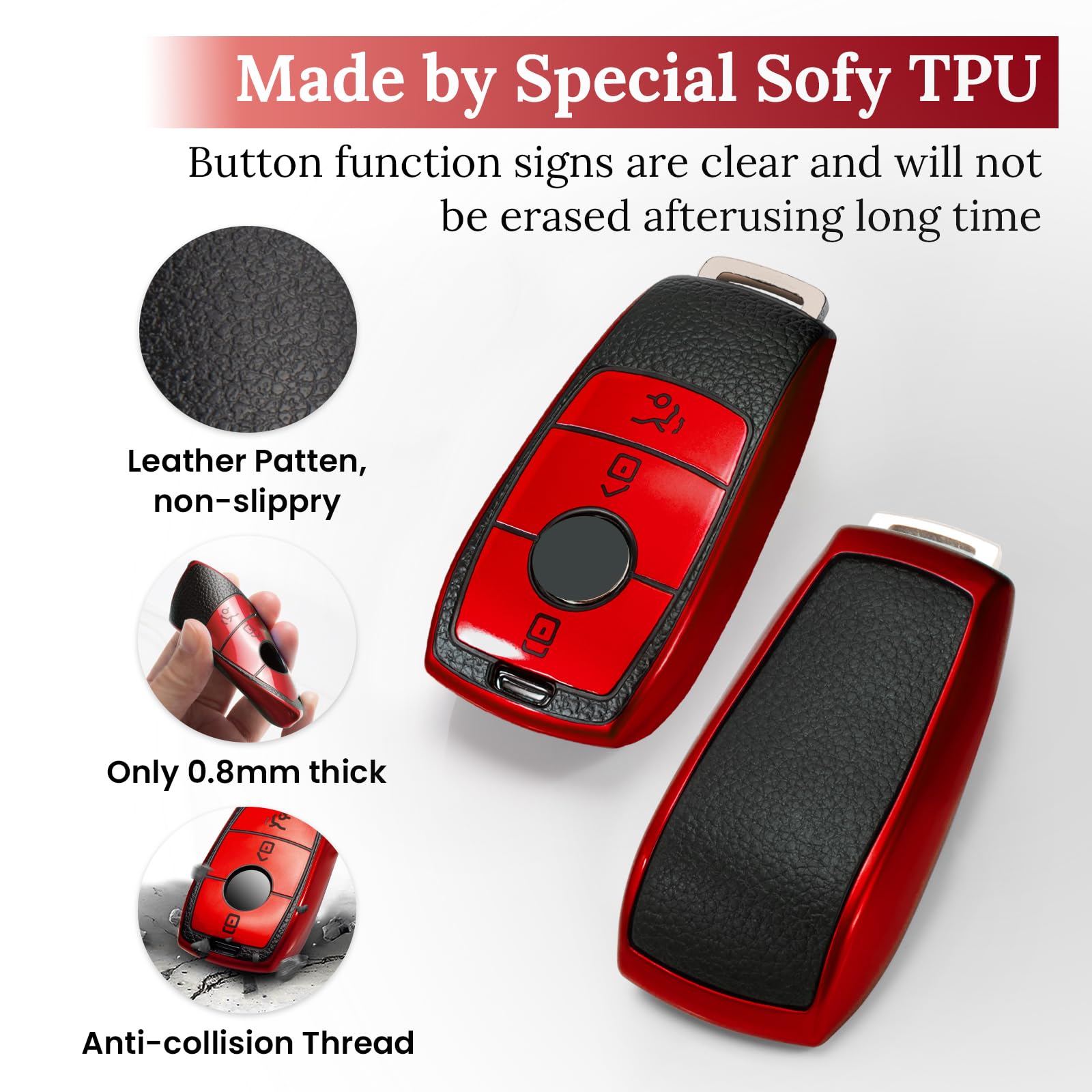 Cadillac Key Fob Cover with Metal Braided Rope Keychain, Upgraded Soft Key Case for 2015-2019 Escalade CTS SRX XT5 ATS STS CT6 (5 Button) (Gold Edge)