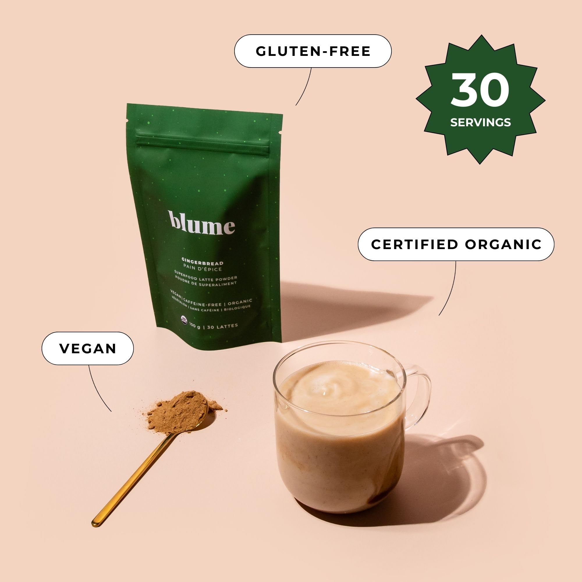 Blume Rose London Fog Latte with Zero Sugar or Caffeine - Certified Organic, Vegan and Gluten-Free - Tart Cherry &amp; Rosehips blend rich Antioxidant &amp; Vitamin to Ease Bloating and Boost Your Natural Glow - 30 Servings