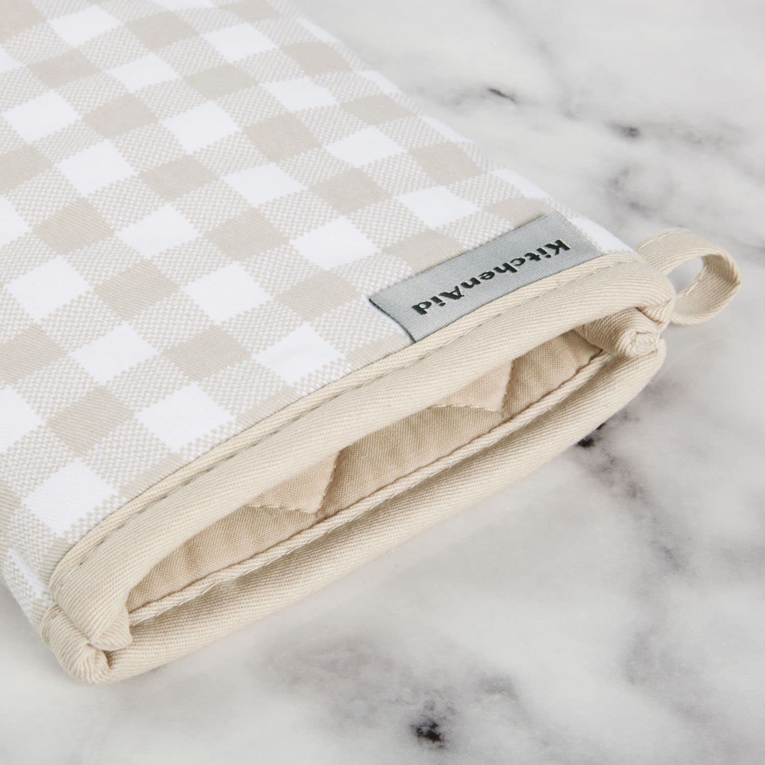 KitchenAid Gingham Oven Mitt 2-Pack Set, Milkshake, 7&quot;x13&quot;
