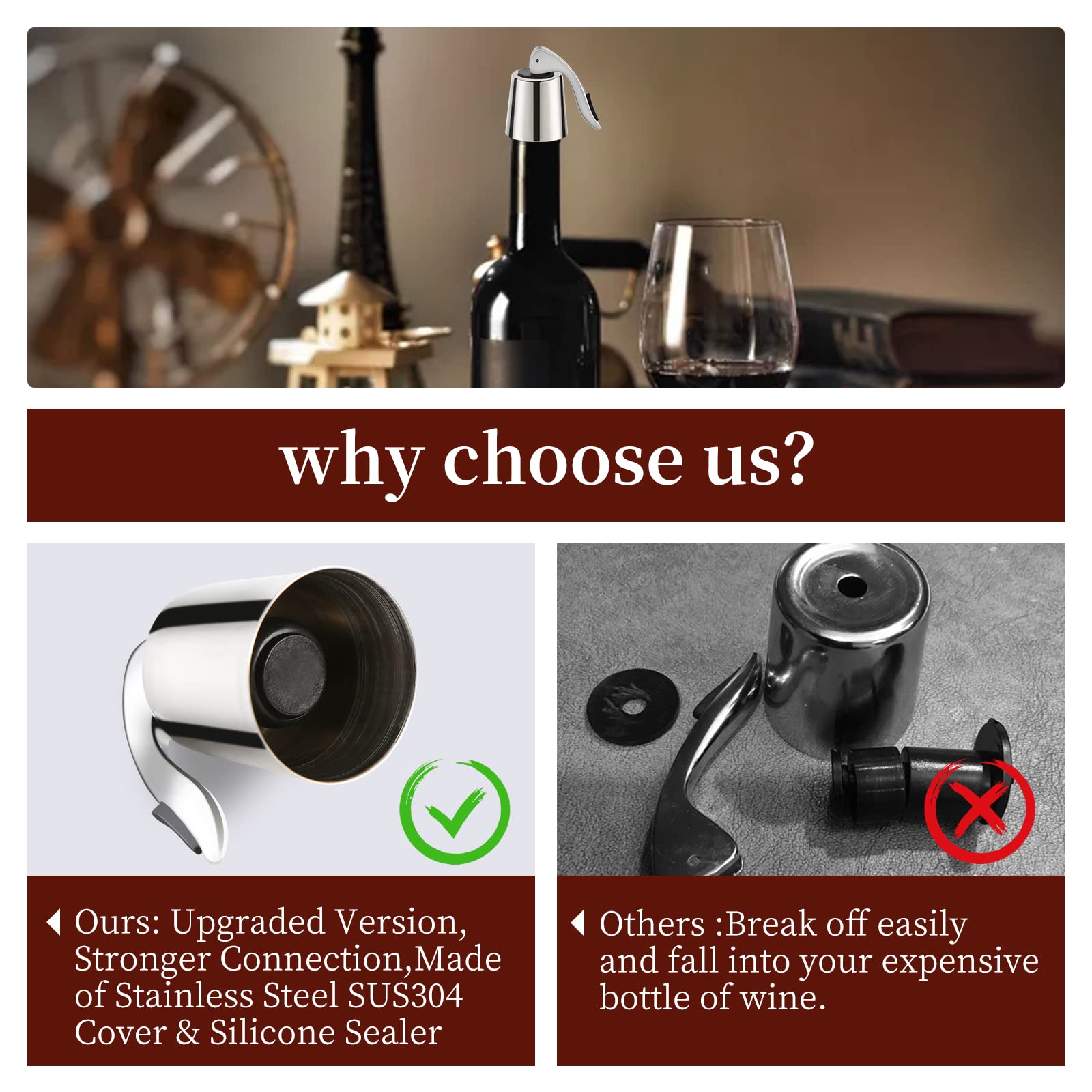 [2 PACK]Wine Bottle Stoppers,Real Vacuum Wine Stoppers,Reusable Wine Preserver,Wine Corks Keep Fresh,Best Gifts for Wine Lovers for christmas gifts.