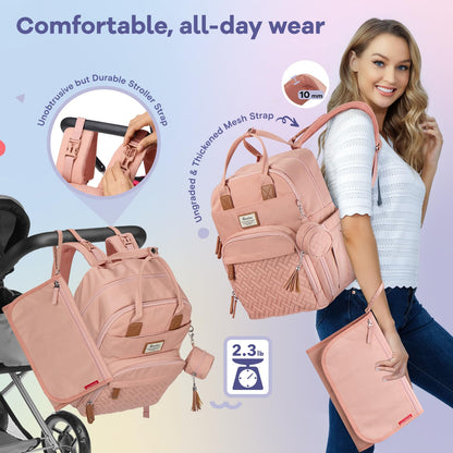 RUVALINO Diaper Bag Backpack, Multifunction Travel Pack Maternity Baby Changing Bags, Large Capacity, Waterproof, Beige