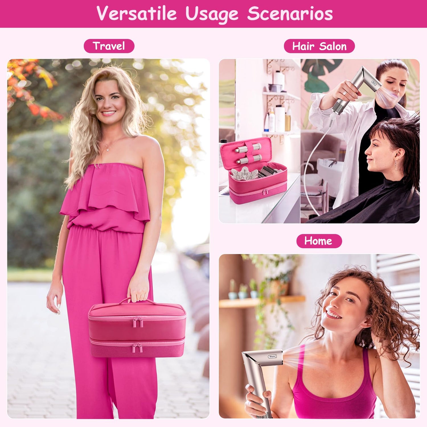 Travel Carrying Case for Hair Dryer Shark Flexstyle Dyson Airwrap Brush Double-Layer Hair Accessories Tools Storage Bag for Revlon Hairdryer Styler Organizer