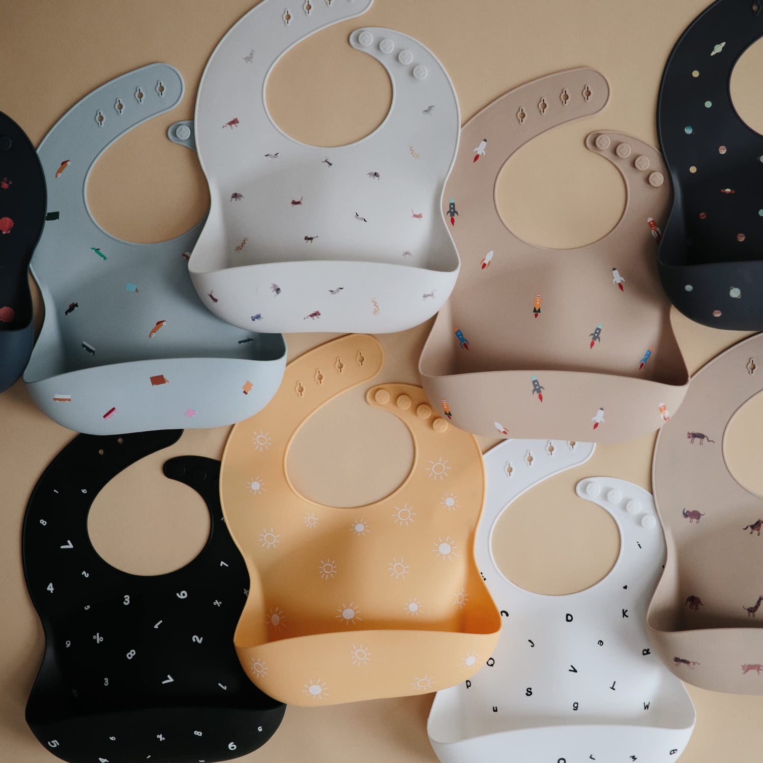 mushie Silicone Baby Bib | Adjustable Fit Waterproof Bibs (Whales)