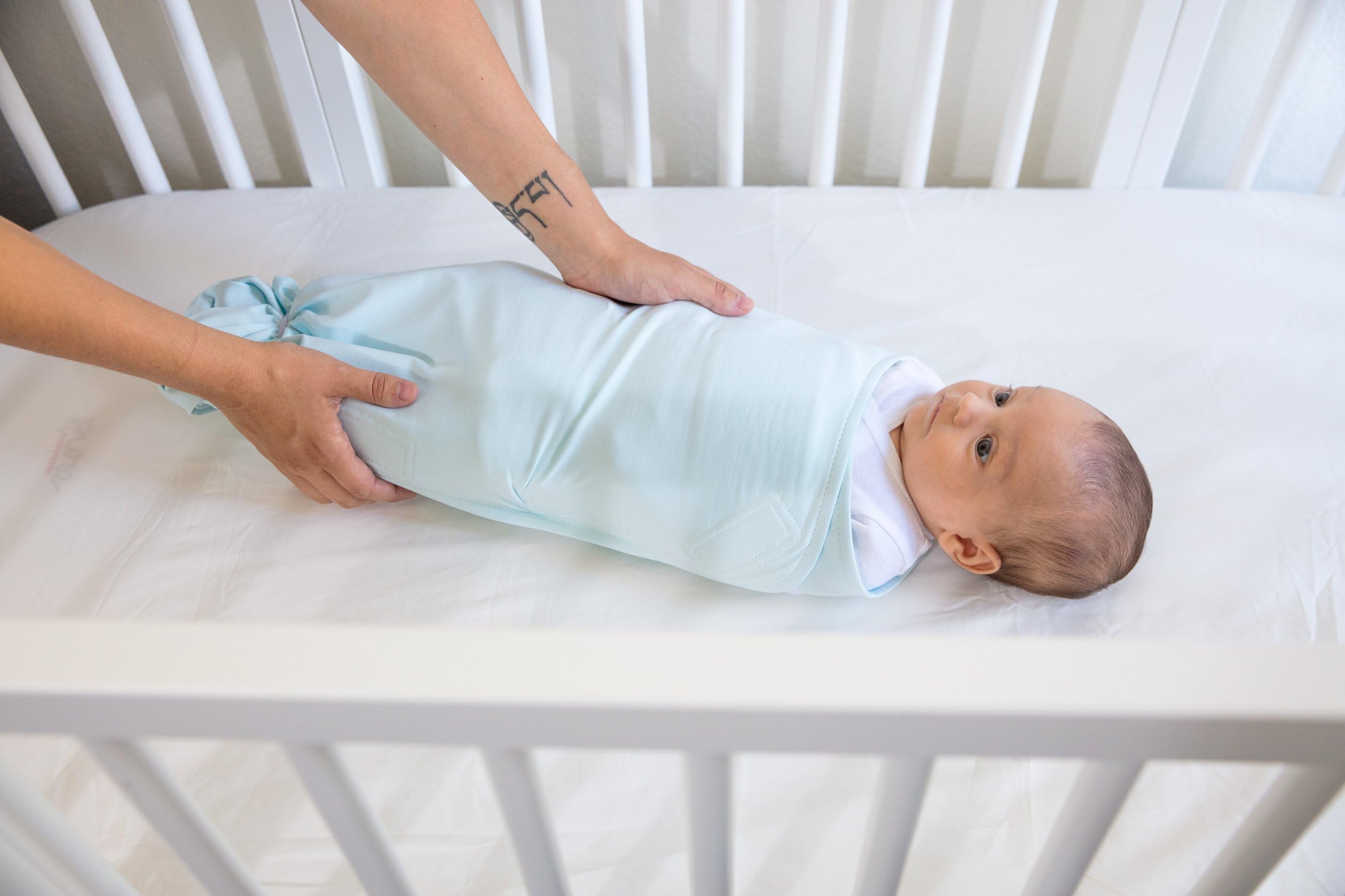 The Ollie Swaddle - Helps to Reduce The Moro (Startle) Reflex - Made from a Custom Designed Moisture-Wicking Material (Sky)