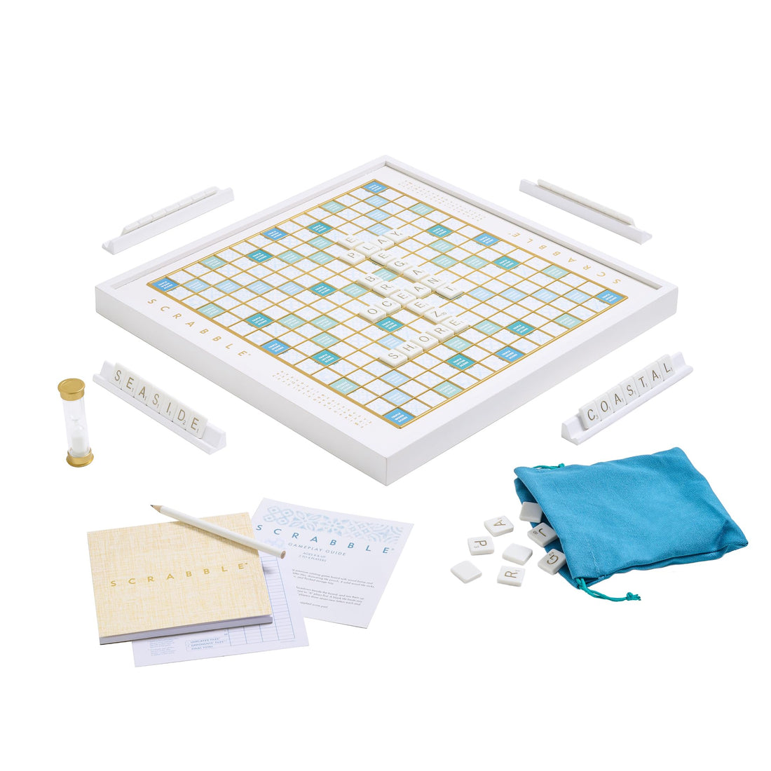 WS Game Company Scrabble Bianco Edition with Rotating Wooden Game Board