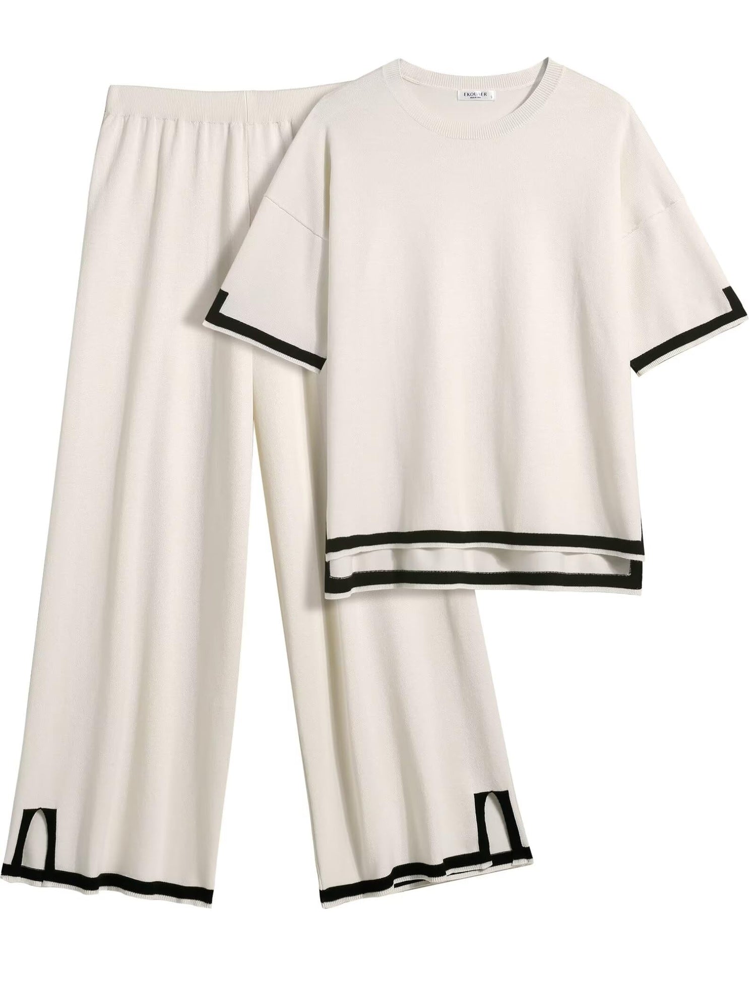 Ekouaer Lounge Set for Women 2 Piece Sets Loungewear Set Outfits Knit Sweater Sets Wide Leg Long Pants Pajama Set