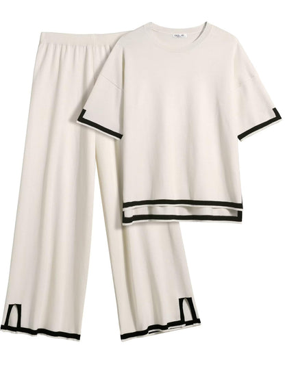 Ekouaer Lounge Set for Women 2 Piece Sets Loungewear Set Outfits Knit Sweater Sets Wide Leg Long Pants Pajama Set