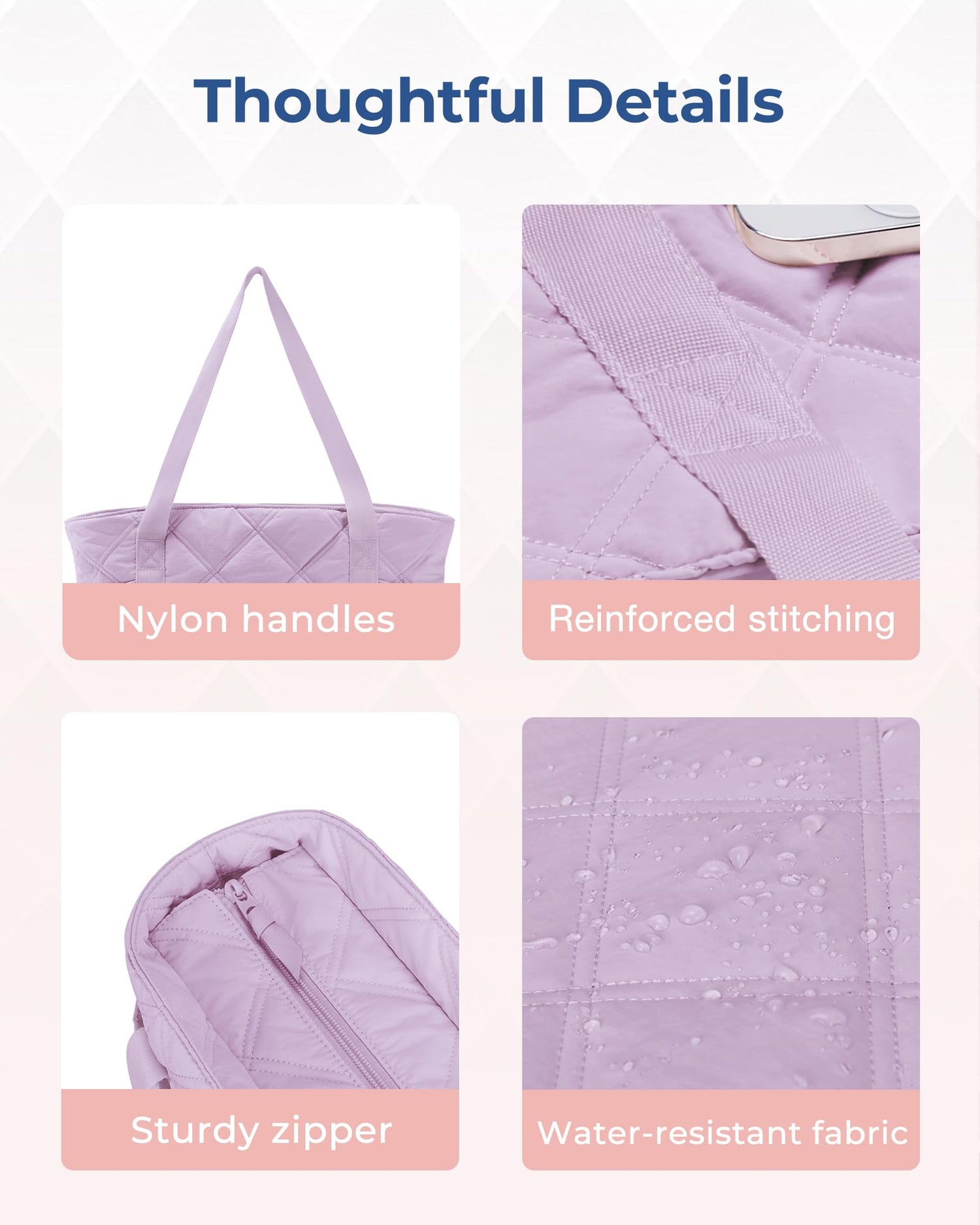 BAGSMART Tote Bag for Women, Puffer Tote Bags with Zipper, Travel Essentials Quilted Nurse Bag Carry On Bag Gifts for Women