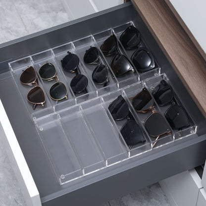 MyGift Premium Clear Acrylic Sunglass Holder Display Tray with 6 Compartments, Drawer Organizer Storage Case for Sunglasses, Reading Glasses, Eyewear, Jewelry, Makeup and Perfume Vanity Tray