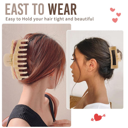 LuSeren Hair Clips for Women 4.3 Inch Large Hair Claw Clips for Women Thin Thick Curly Hair, Big Matte Banana Clips,Strong Hold jaw clips,Neutral Colors