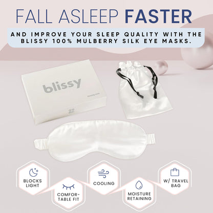 Blissy Silk Sleep Mask - Silk Eye Sleeping Mask for Women &amp; Men for Total Blackout - Silk Eye Mask - 100% Pure Mulberry Silk, 22 Momme 6a Fibers - Blindfold Silk Sleep Mask Side Sleeper Eye Cover