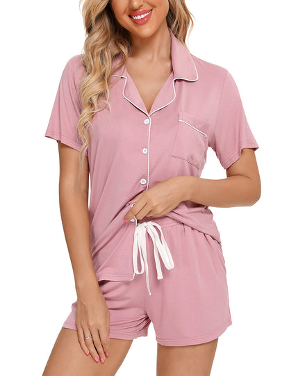 Senert Pajamas Set For Women Short Sleeve Sleepwear Soft Button Down Pjs Set Nightwear Lounge Sets S-XXL