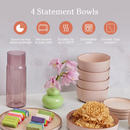 Our Place Dinner Bowls - Set of Four 8.5&quot; Handcrafted Ceramic Bowls | Half-Plate, Half-Bowl Design for Pasta, Salads, &amp; More | Chip-Resistant, Restaurant-Grade, Stackable | Steam