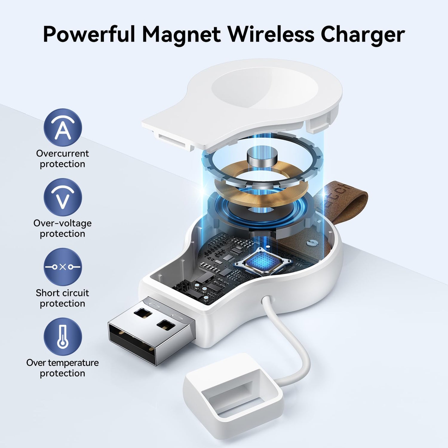 NEWDERY Charger for Apple Watch Portable iWatch USB Wireless Charger, Travel Cordless Charger with Light Weight Magnetic Quick Charge for Apple Watch Ultra 2 Series 9 8 7 6 5 4 3 2 1 SE, White