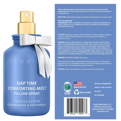 Nap Time Pillow Spray - Vanilla Cedarwood Essential Oils Natural - Fast Acting Aromatherapy Mist for Restful Sleep Relaxation Calming Stress Relief - Bedtime &amp; Shower Spray Luxury Self care Gift