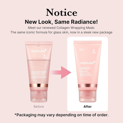 Medicube Collagen Overnight Wrapping Peel Off Facial Mask Pack - Elasticity &amp; Hydration Care, Reduces Sagging &amp; Dullness - Hydrolyzed Collagen For Glowing Skin - Korean Skin Care, 2.53 fl.oz