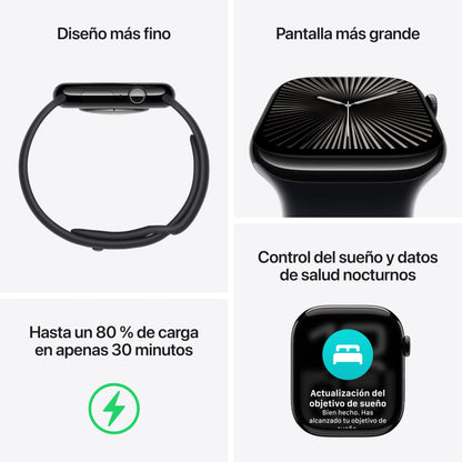 Apple Watch Series 10 [GPS 46mm] Smartwatch with Jet Black Aluminium Case with Black Sport Band. Fitness Tracker, ECG App, Always-On Retina Display, Water-Resistant