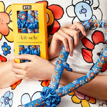 Kitsch Satin Heatless Curling Set for No-Heat Soft Curls | Overnight Hair Curlers &amp; Curling Rod Headband, Frizz-Free Styling | Gentle Rollers for All Hair Types - 1 Pack (Charcoal)