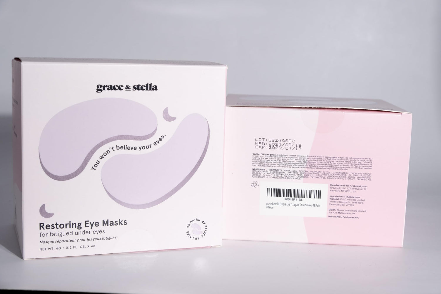 grace &amp; stella Under Eye Masks for Dark Circles (Purple, 24 Pairs) - Gel Eye Mask with Retinol - Restoring Under Eye Patches for Puffy Eyes and Dark Circles - Vegan Cruelty-Free