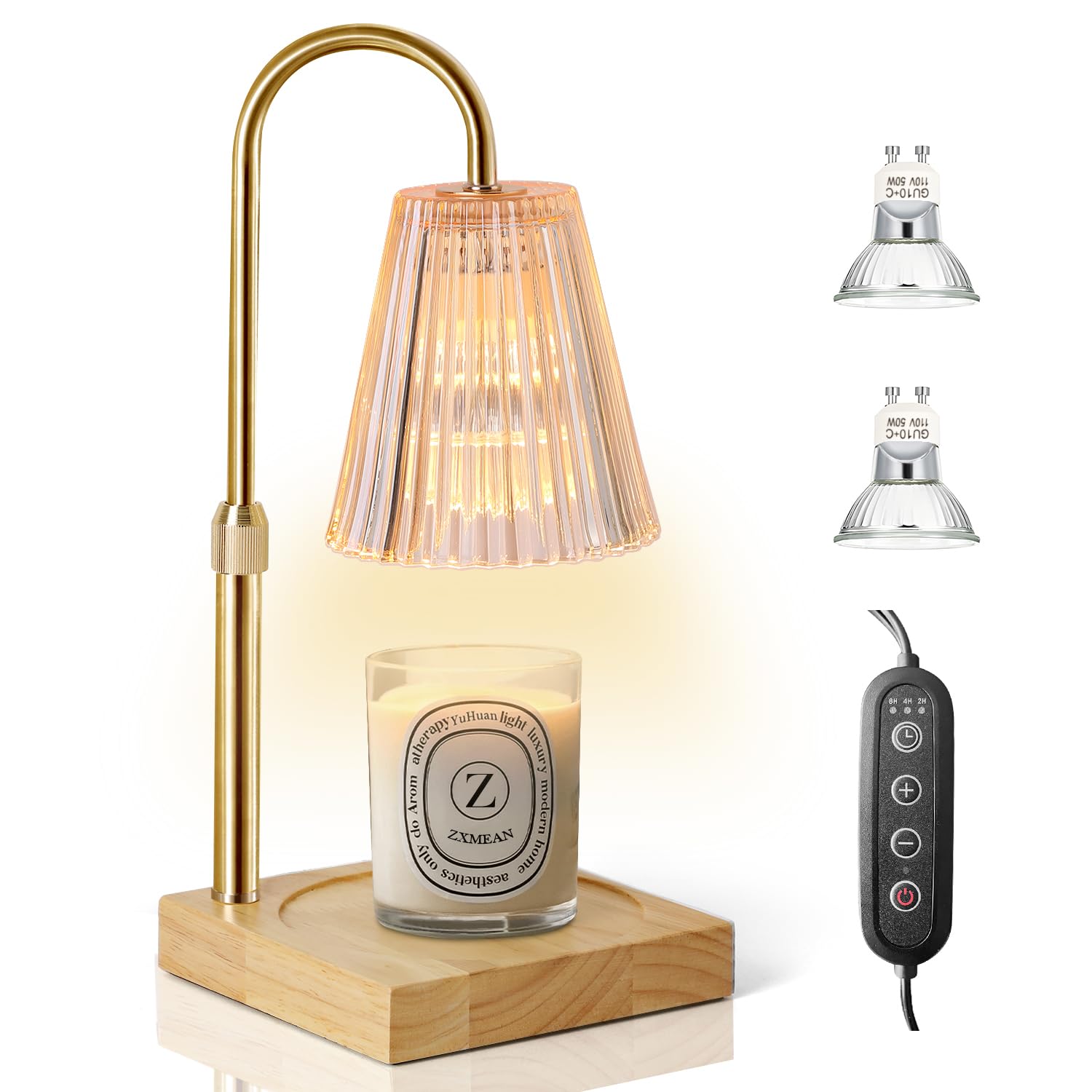 Candle Warmer Lamp with Dimmer, Electric Candle Warmer for Jar Candles, Bedroom Home Decor, 2H/4H/8H Timer Adjustable Height with 2 Bulbs, (Amber)