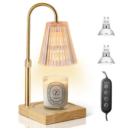 Candle Warmer Lamp with Dimmer, Electric Candle Warmer for Jar Candles, Bedroom Home Decor, 2H/4H/8H Timer Adjustable Height with 2 Bulbs, (Amber)