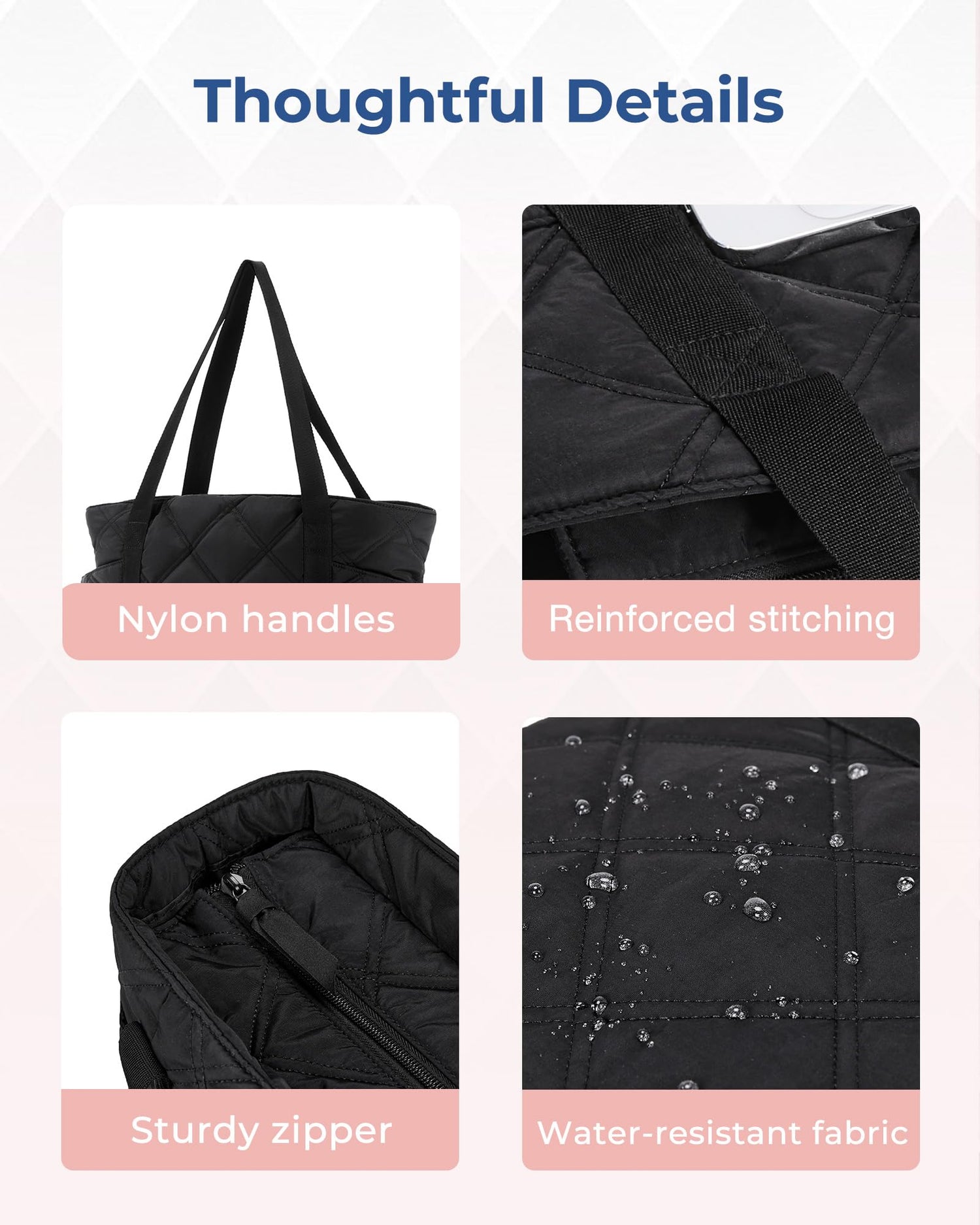 BAGSMART Tote Bag for Women, Puffer Tote Bags with Zipper, Travel Essentials Quilted Nurse Bag Carry On Bag Gifts for Women