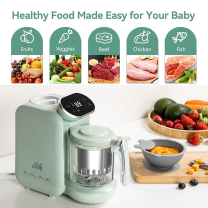 Baby Food Maker | Baby Food Processor with Steaming Basket | Baby Steamer, Blender, and Puree Maker | Milk Warmer Machine | Auto Cooking &amp; Grinding | Touch Screen Control (Green)