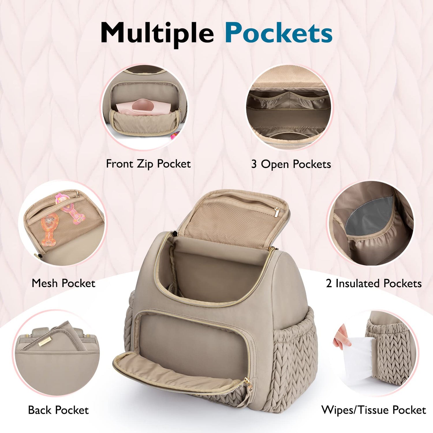 mommore Diaper Bag Small Diaper Backpack Stylish Baby Backpacks Travel Mini Maternity Bags with Insulated Pockets, Changing Pad, Stroller Straps