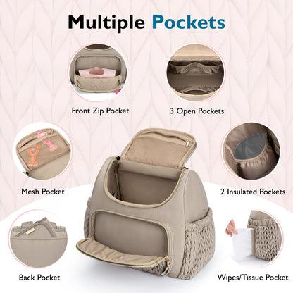 mommore Diaper Bag Small Diaper Backpack Stylish Baby Backpacks Travel Mini Maternity Bags with Insulated Pockets, Changing Pad, Stroller Straps