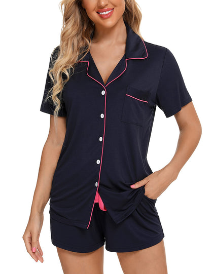 Senert Pajamas Set For Women Short Sleeve Sleepwear Soft Button Down Pjs Set Nightwear Lounge Sets S-XXL