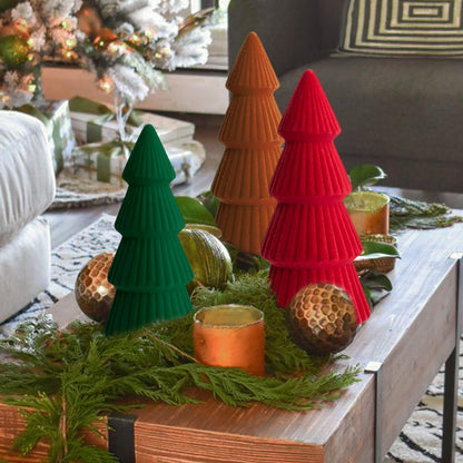 Christmas Decorations Indoor- 3 Pcs Velvet Christmas Tree,Modern Cone Ceramics Christmas Decor Tabletop Winter Home Minimalist for Holiday Entryway Table Mantel Centerpiece(Green)