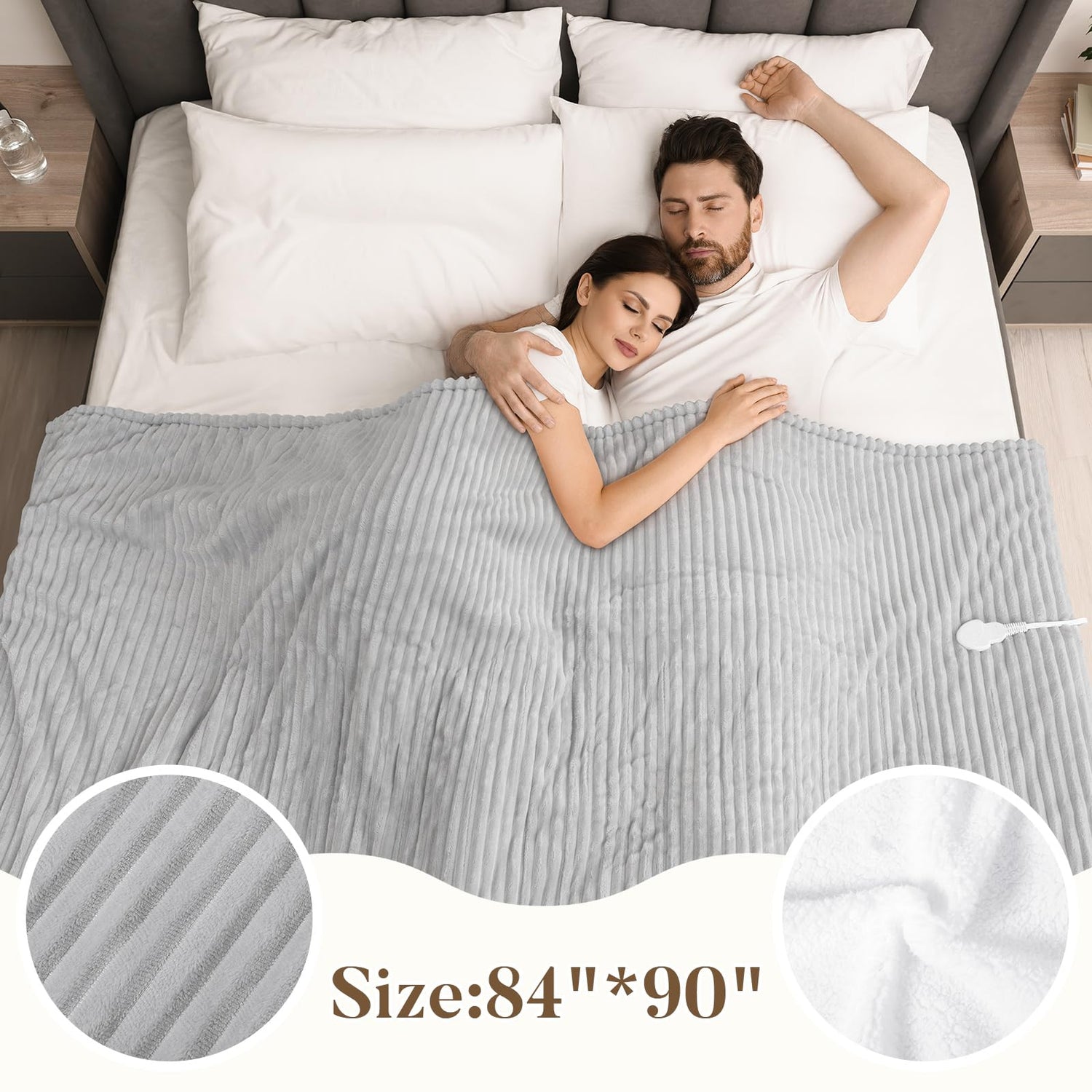 Electric Blanket Heated Throw, Heated Blanket Soft Flannel Heating Blanket Queen Size Machine Washable ETL&amp;FCC Certification (Beige, 84 * 90)