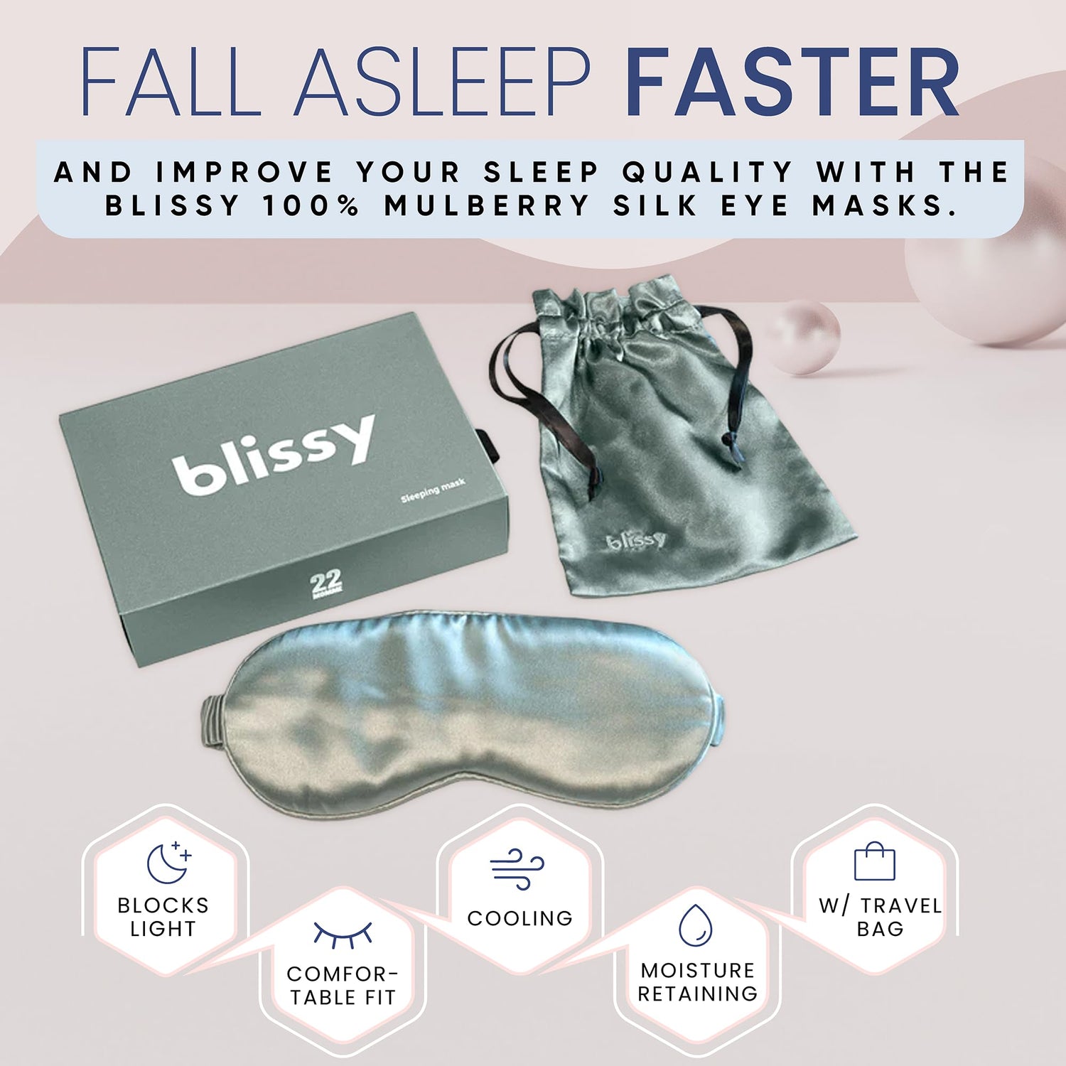 Blissy Silk Sleep Mask - Silk Eye Sleeping Mask for Women &amp; Men for Total Blackout - Silk Eye Mask - 100% Pure Mulberry Silk, 22 Momme 6a Fibers - Blindfold Silk Sleep Mask Side Sleeper Eye Cover