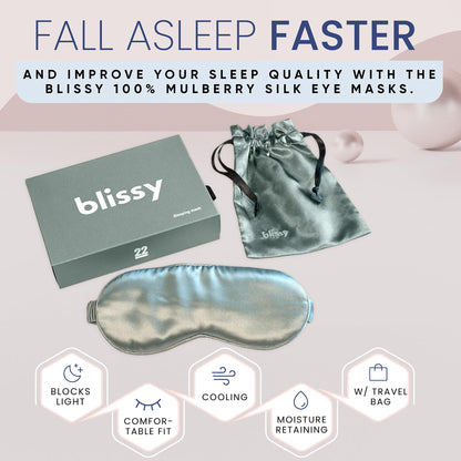 Blissy Silk Sleep Mask - Silk Eye Sleeping Mask for Women &amp; Men for Total Blackout - Silk Eye Mask - 100% Pure Mulberry Silk, 22 Momme 6a Fibers - Blindfold Silk Sleep Mask Side Sleeper Eye Cover