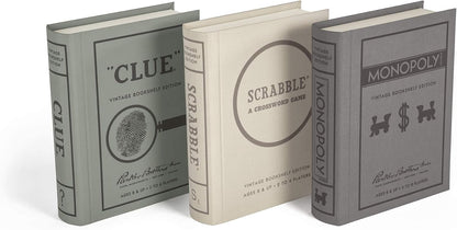 Scrabble, Monopoly, and Clue Vintage Board Game Bookshelf Collection