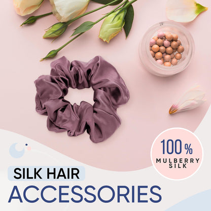 Blissy Silk Scrunchies (3 Pack) - 100% Pure Mulberry Silk - 22 Momme 6A High-Grade Fibers - Silk Scrunchie for Straight &amp; Curly Hair - Preventing Breakage, Tangling, &amp; Creasing (Rose Skinny)