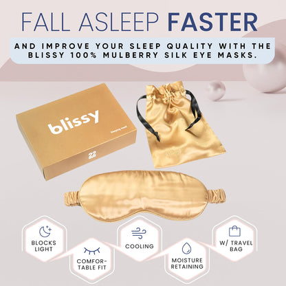 Blissy Silk Sleep Mask - Silk Eye Sleeping Mask for Women &amp; Men for Total Blackout - Silk Eye Mask - 100% Pure Mulberry Silk, 22 Momme 6a Fibers - Blindfold Silk Sleep Mask Side Sleeper Eye Cover