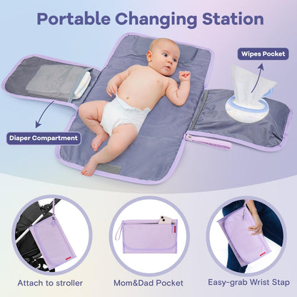 RUVALINO Diaper Bag Backpack, Multifunction Travel Pack Maternity Baby Changing Bags, Large Capacity, Waterproof, Beige