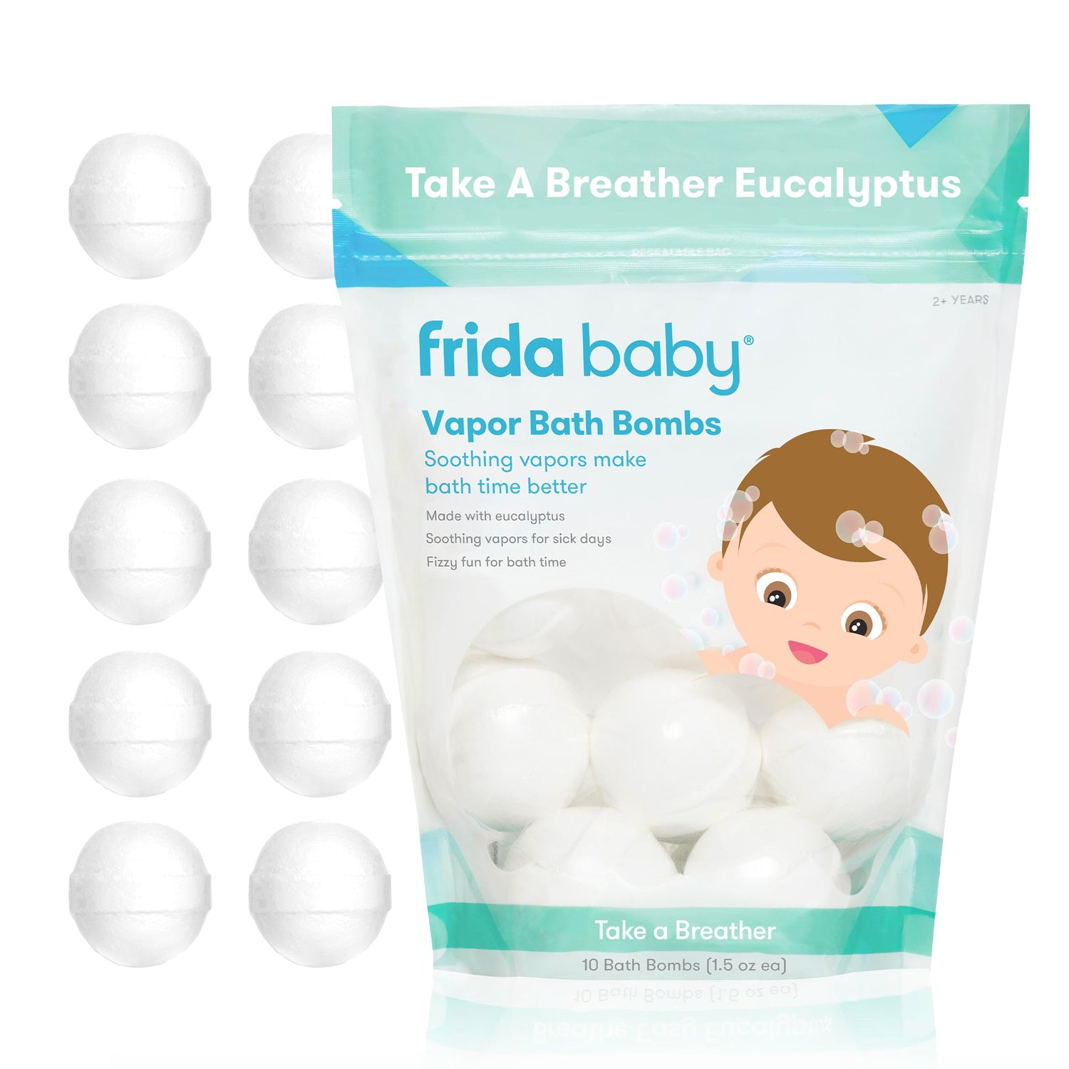 Frida Baby Natural Vapor Bath Bombs for Toddlers &amp; Kids, Eucalyptus Essential Oil Bath Bombs for Aromatherapy, 10 Count