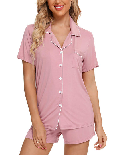 Senert Pajamas Set For Women Short Sleeve Sleepwear Soft Button Down Pjs Set Nightwear Lounge Sets S-XXL