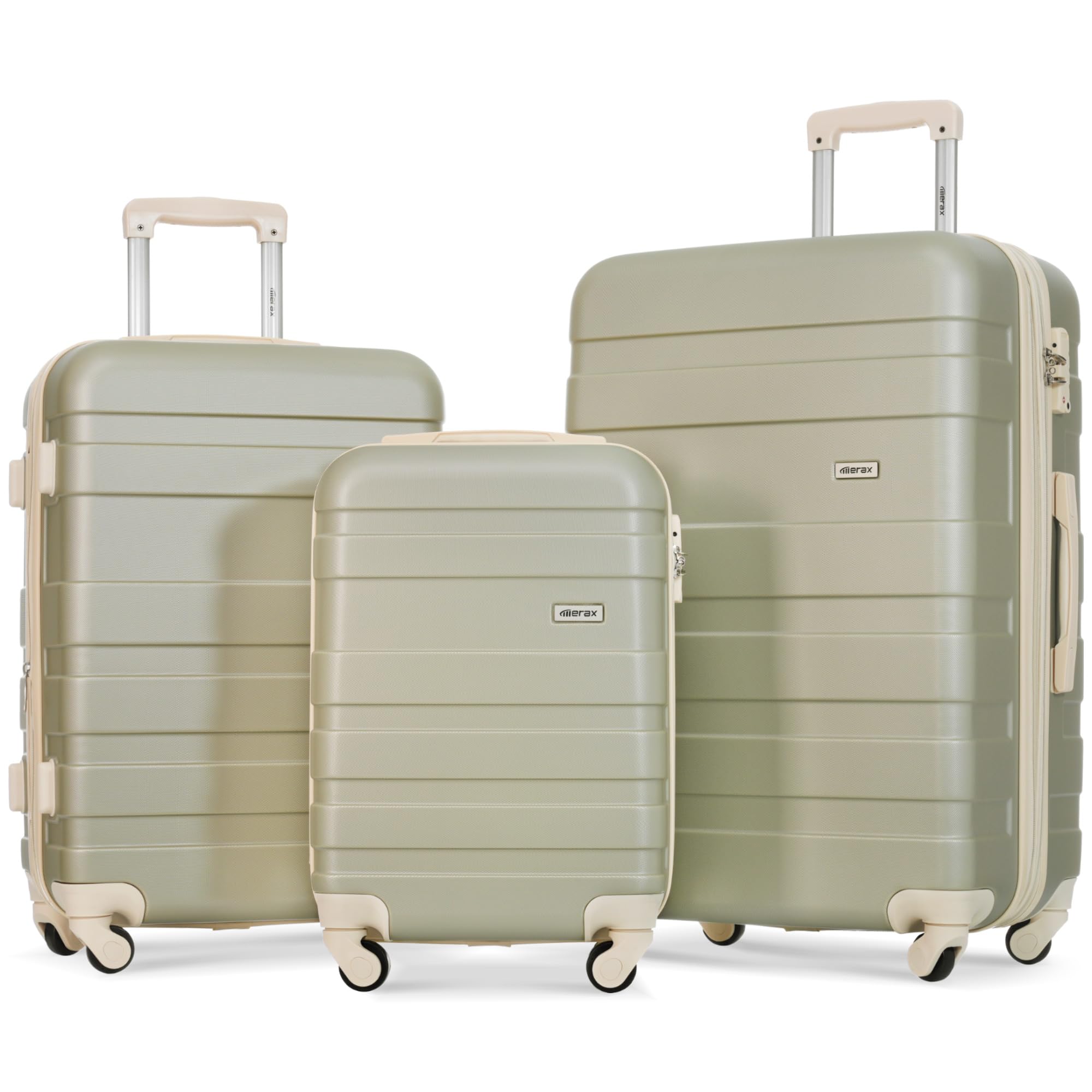 Merax 3 Pcs ABS Hardside Luggage Sets TSA Lock Spinner Wheel Suitcases, Pearly White, 20/24/28 Inch