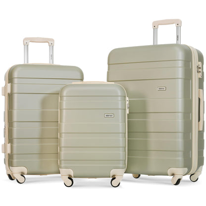 Merax 3 Pcs ABS Hardside Luggage Sets TSA Lock Spinner Wheel Suitcases, Pearly White, 20/24/28 Inch