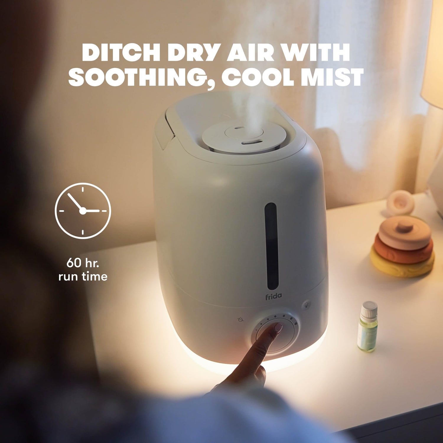 Frida Baby 3-in-1 Cool Mist Humidifier for Baby with Diffuser + Nightlight, Baby Humidifier for Bedroom, Nursery + Large Rooms, Quiet, Auto Shut Off, Runs +24hrs