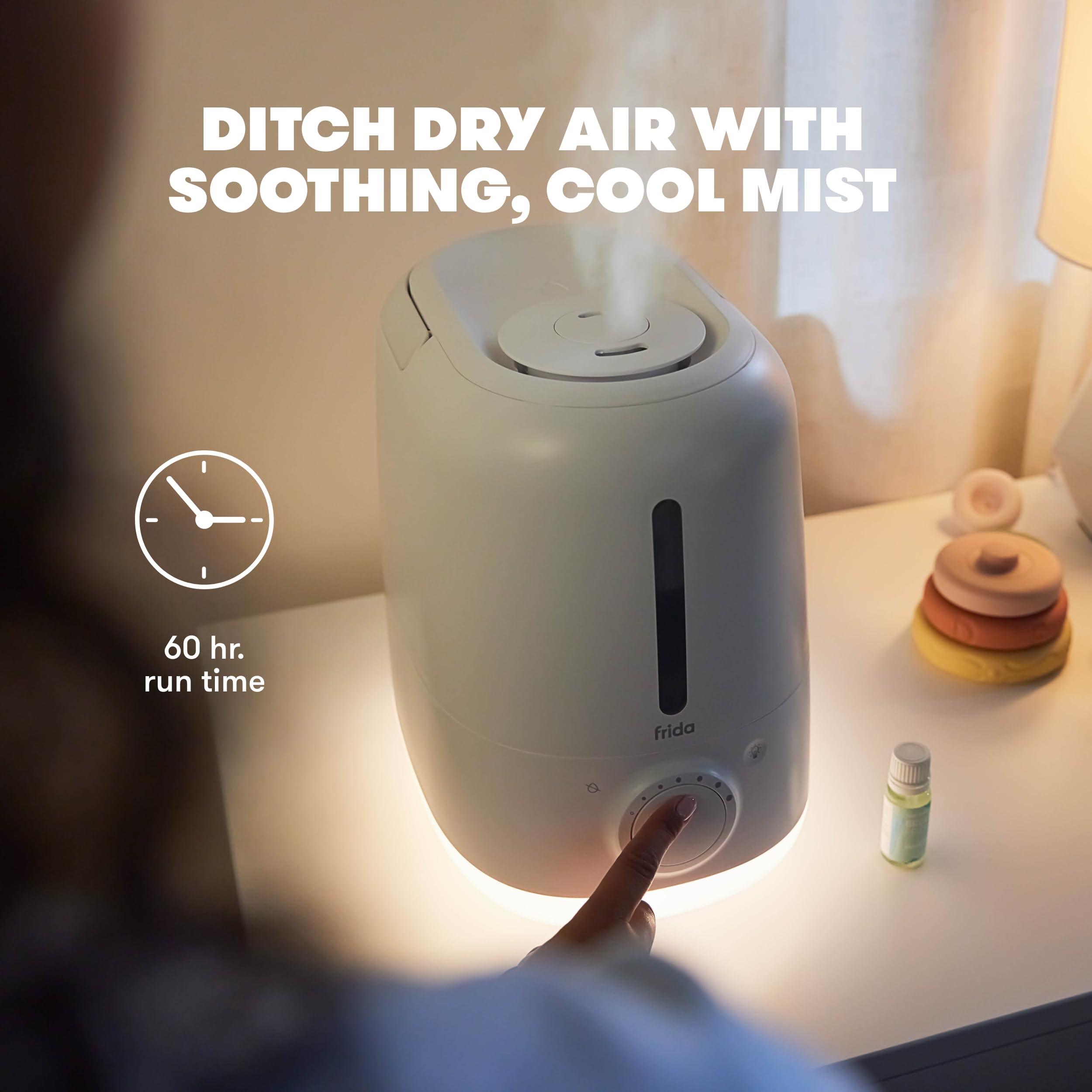 Frida Baby 3-in-1 Cool Mist Humidifier for Baby with Diffuser + Nightlight, Baby Humidifier for Bedroom, Nursery + Large Rooms, Quiet, Auto Shut Off, Runs +24hrs