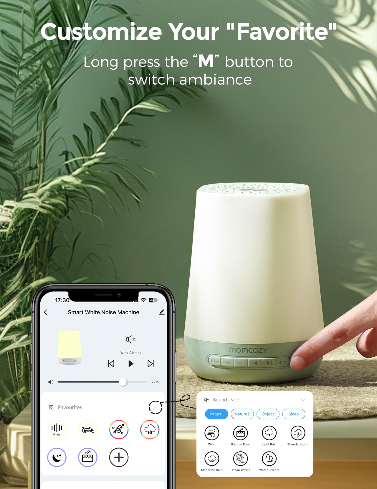 Baby Sound Machine, Momcozy White Noise Machine for Baby Sleeping with Night Light, Toddler Sleep Trainer 34 Soothing Sleep Sounds, Timer, App Remote Control, Personal Sleep Routine Alarm Clock(Blue)