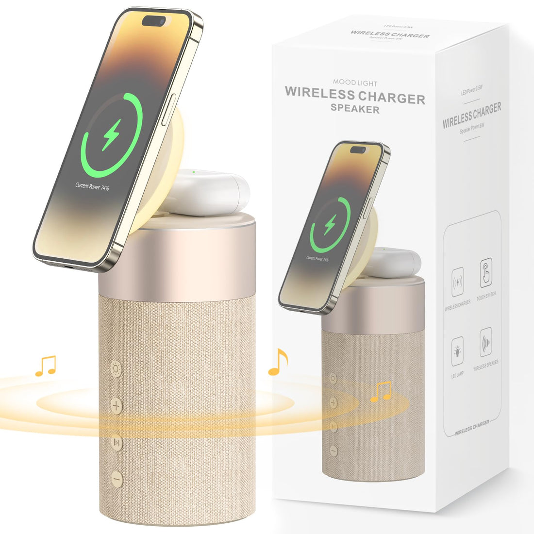 COLSUR Bluetooth Speaker, Magnetic Wireless Charger, Bluetooth Speakers with Night Light, 2 in 1 Wireless Charging Station for iPhone 16/15/14/13/12 Series, AirPods Pro/3/2（Gift Ideal）
