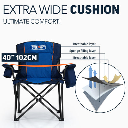 Overmont Oversized Folding Camping Chair - Fully Padded with Cooler Pocket Carry Bag - Heavy Duty Portable Collapsible Lawn Chair Supports 450 LBS for Outdoor Sports Beach Garden Picnic